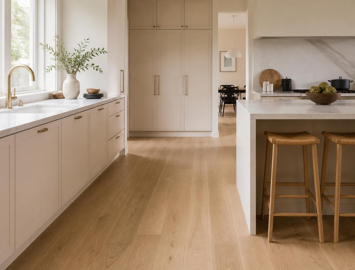White oak boards in a minimalist kitchen